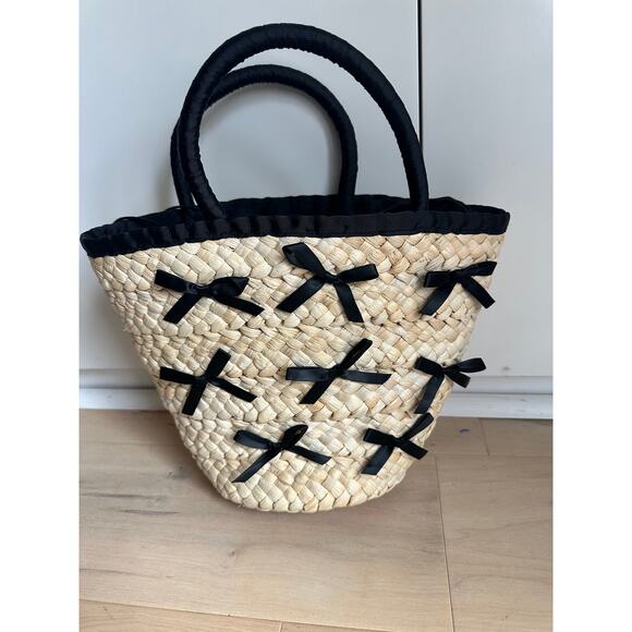 Wicker Handbag with little Black Bows chic Cute Top Handle bags It Girl - Picture 2 of 5